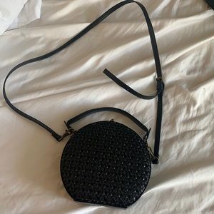 Anthropologie Black Woven Round Crossbody Bag